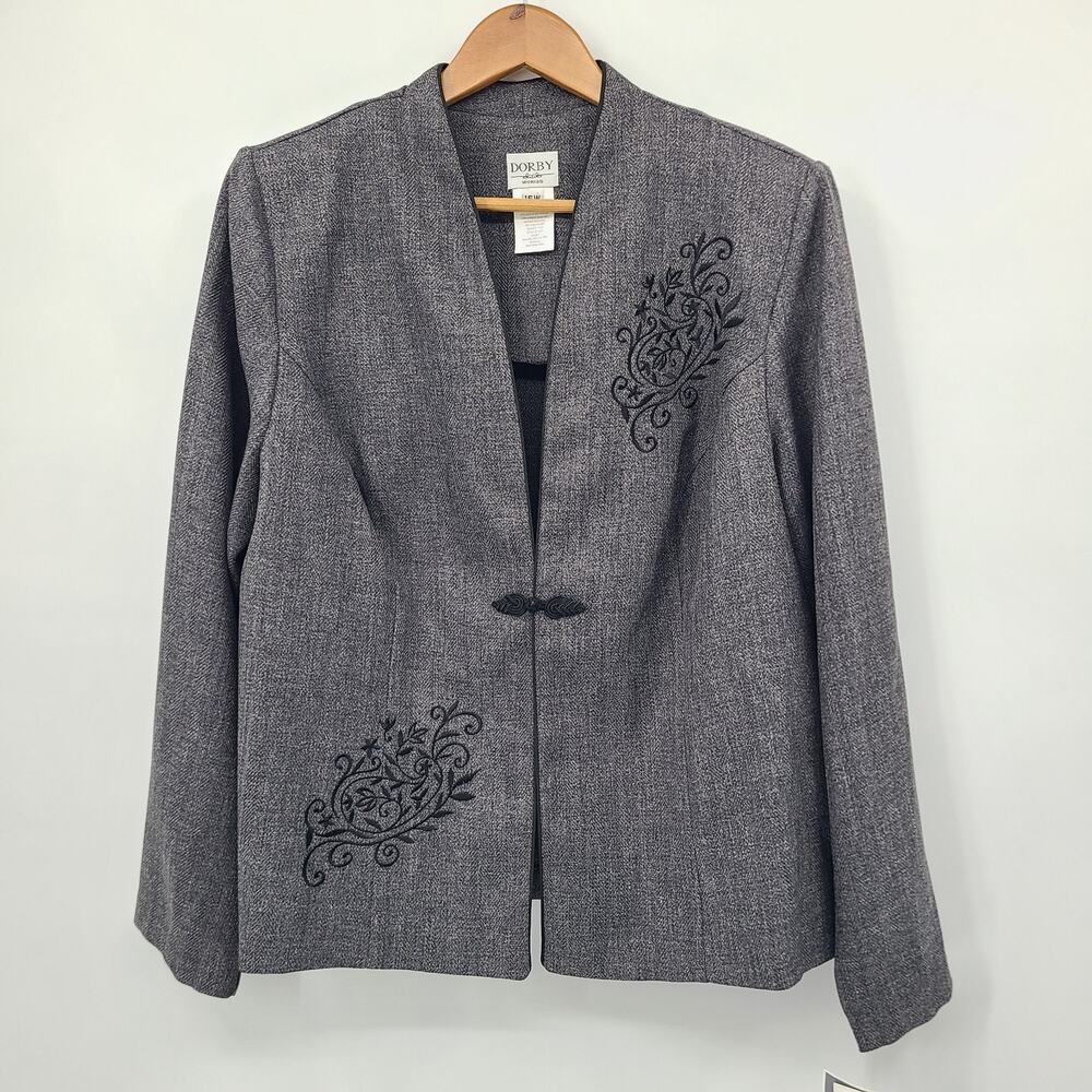 NWT Dorby Blazer Topper Jacket Gray Floral Embroidery Corpcore Office Size 16W